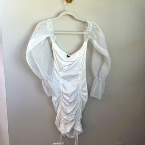 White Organza Sleeve Bodycon Dress W/ Ties